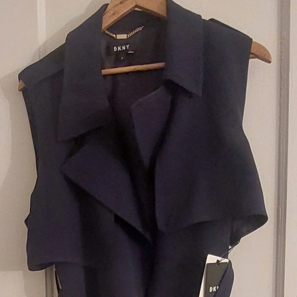 DKNY Navy Blue Belted Vest Trench Dress-Women’s Wrap Dress,Professional NWT 16 - Picture 3 of 7